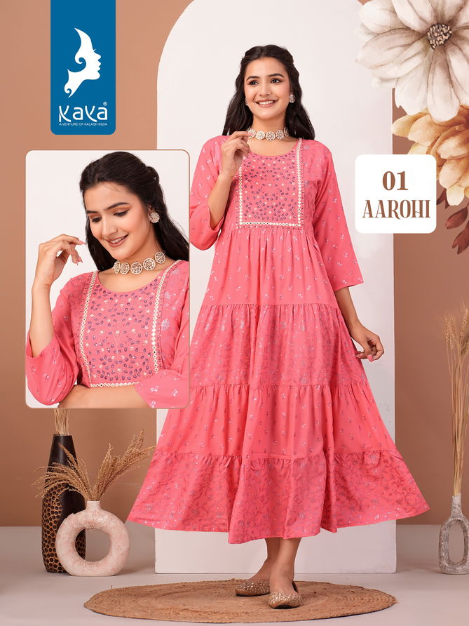 Aarohi By Kaya Designer Rayon Printed Kurtis Wholesale Shop In Surat